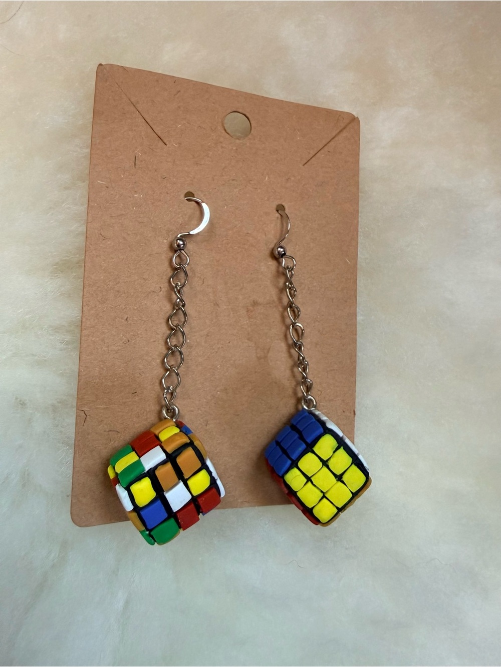 Handmade Quirky Rubik's Cube Clay Dangle Earrings